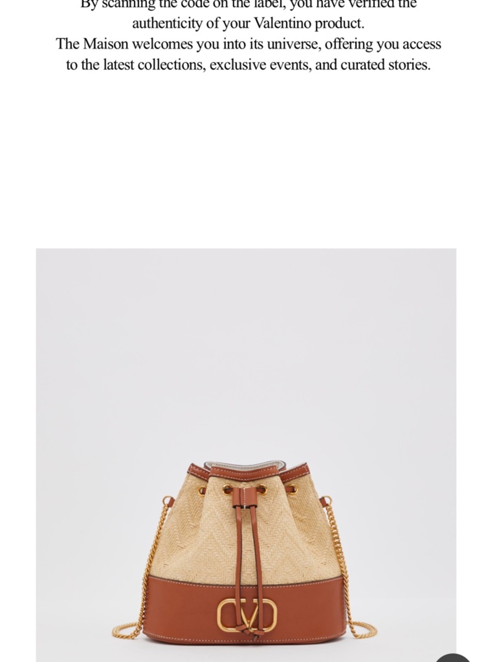 Valentino Garavani Beige Raffia & Brown Leather Bucket Crossbody with Gold Chain - Picture 2 of 8